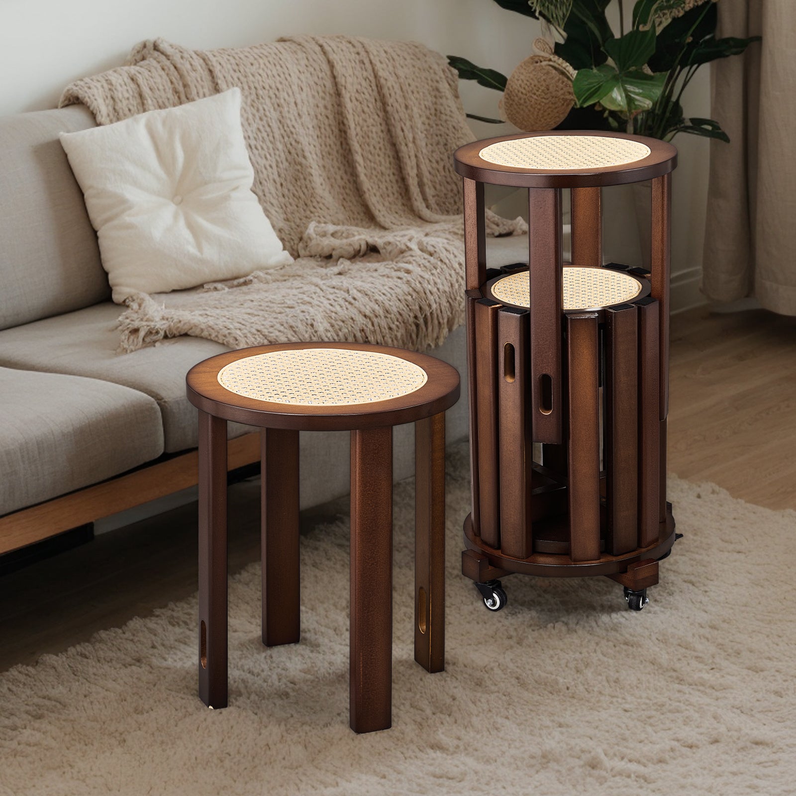 4pcs Modern Stackable Dining Chair Set with Woven Rattan Accents and A Movable Base. Space-saving and Easy to Store, Suitable for Homes, Kitchens, and Apartments (dining Table Not Included).