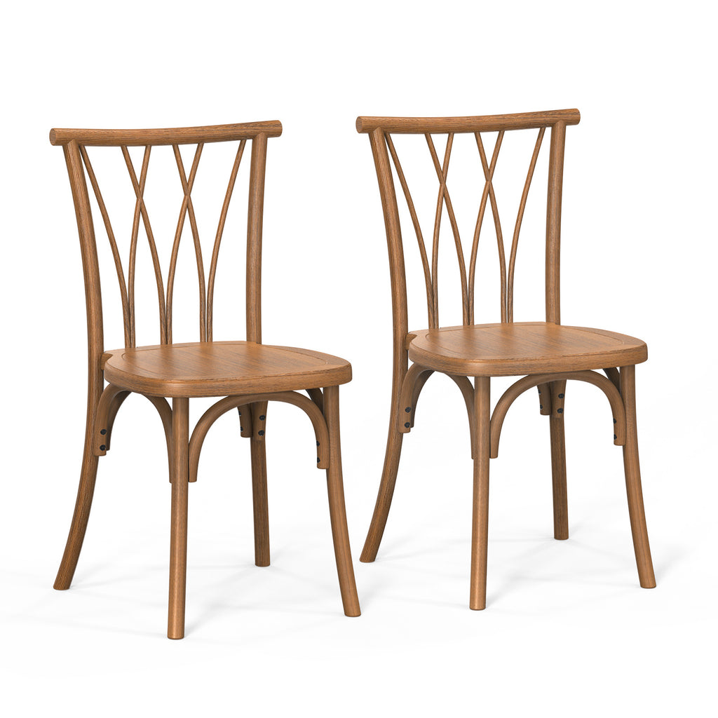 Outdoor Plastic Dining Chairs Set of 2, Stackable Wicker Back Patio Chairs, Waterproof Indoor Outdoor Kitchen Chairs with 400lbs Capacity Brown\u002FBlack\u002FWhite Stacking Chairs