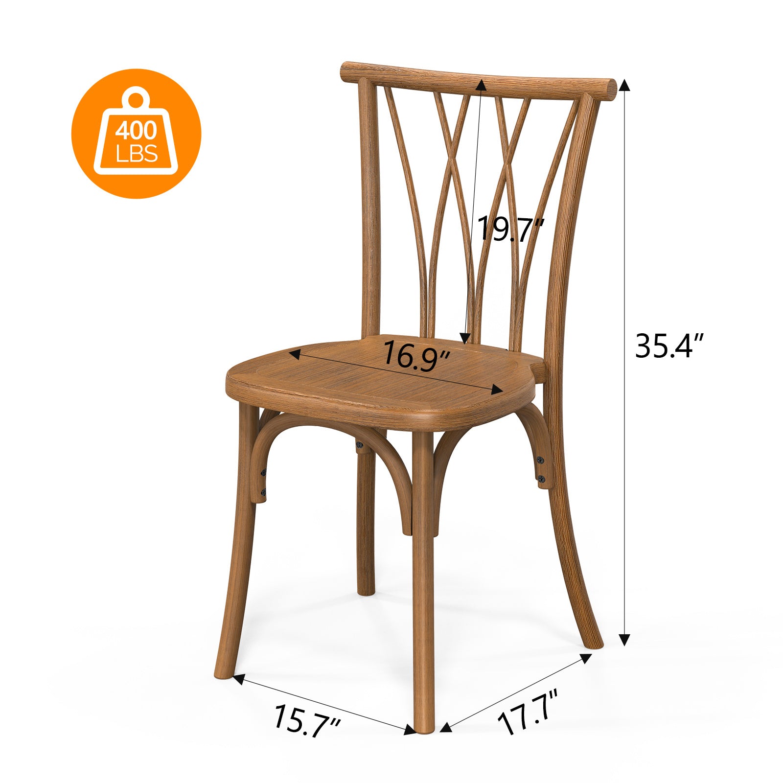Outdoor Plastic Dining Chairs Set of 2, Stackable Wicker Back Patio Chairs, Waterproof Indoor Outdoor Kitchen Chairs with 400lbs Capacity Brown\u002FBlack\u002FWhite Stacking Chairs