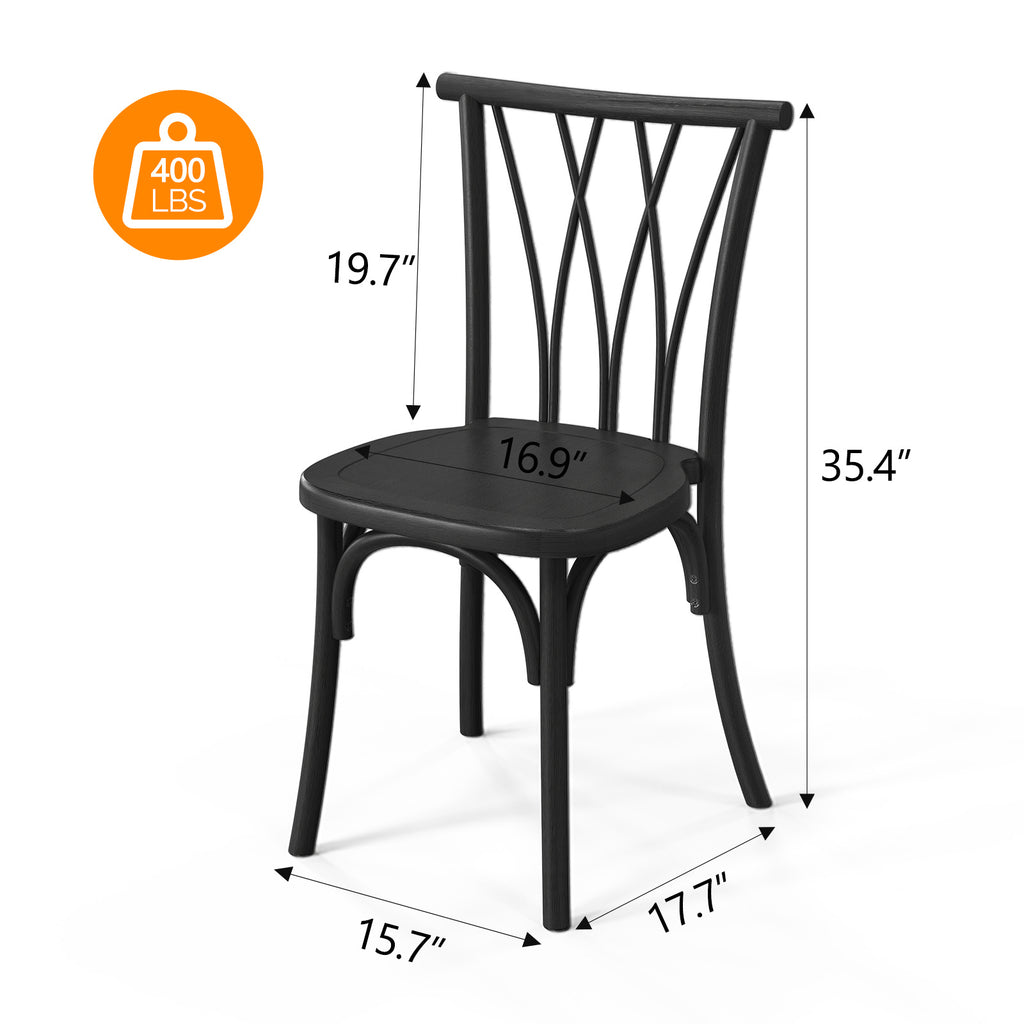 Outdoor Plastic Dining Chairs Set of 2, Stackable Wicker Back Patio Chairs, Waterproof Indoor Outdoor Kitchen Chairs with 400lbs Capacity Brown\u002FBlack\u002FWhite Stacking Chairs