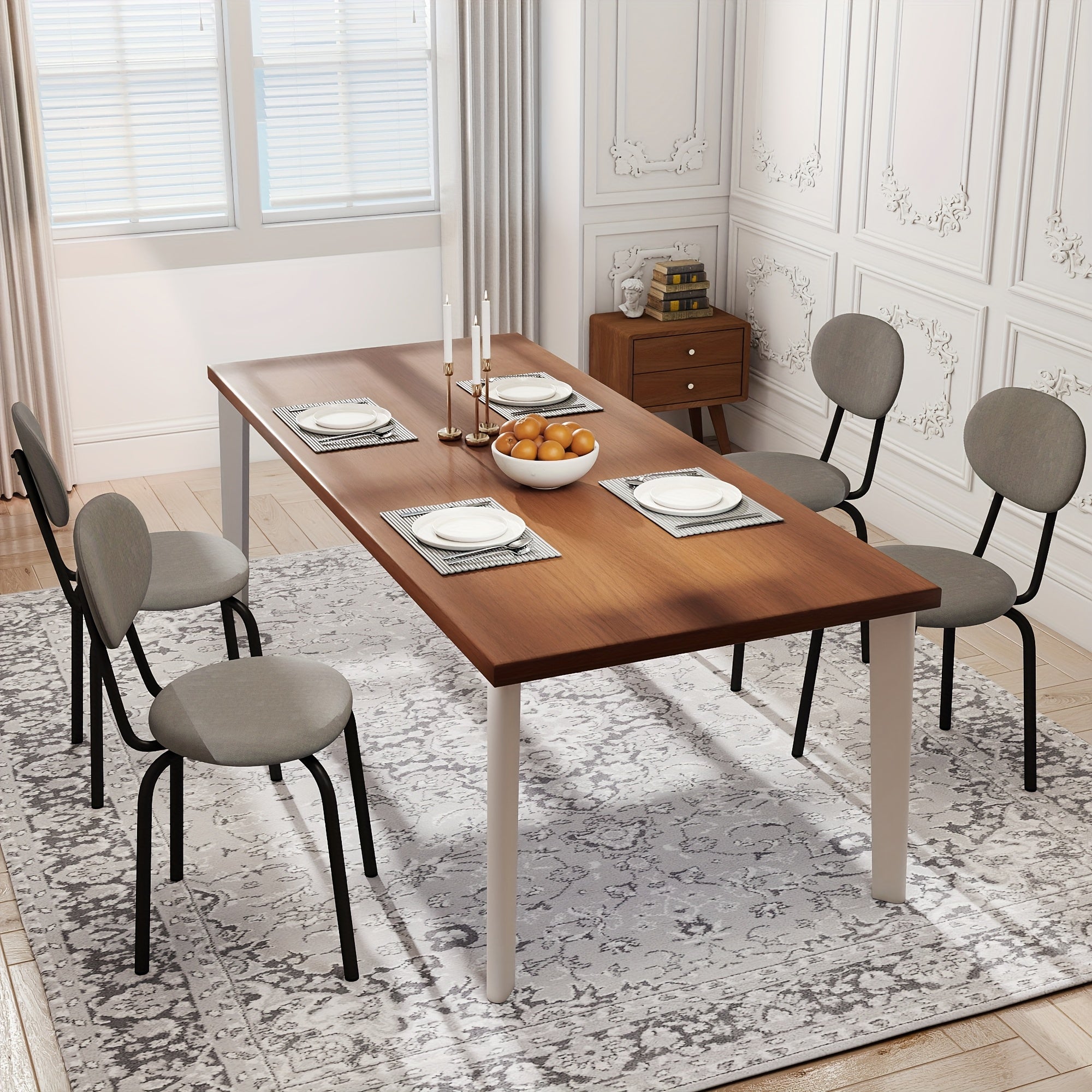 Collection of Four Dining Chairs That Are Stackable, Featuring Foam Cushioning on The Seat And Back, Designed for Modern Spaces, with a Robust Weight Limit of 400 Pounds, Available in Black, Gray, Or Beige