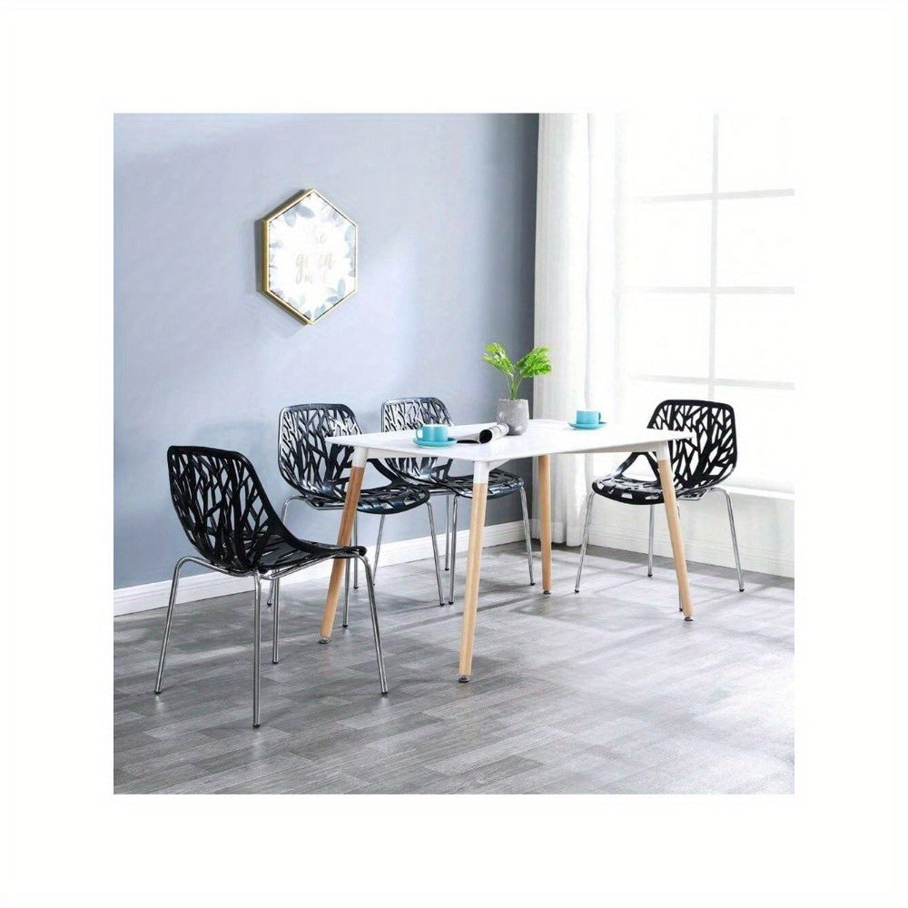 MOTOOS CSet of 4 Modern Dining Chairs W\u002F Plastic Feet Pads Stackable Chair Geometric Style Furniture Dining Side Chairs (4pcs, Black)