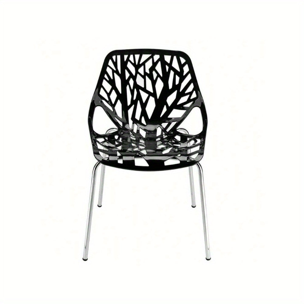 MOTOOS CSet of 4 Modern Dining Chairs W\u002F Plastic Feet Pads Stackable Chair Geometric Style Furniture Dining Side Chairs (4pcs, Black)