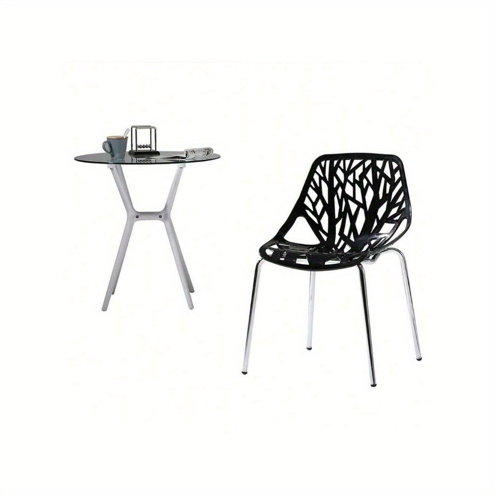 MOTOOS CSet of 4 Modern Dining Chairs W\u002F Plastic Feet Pads Stackable Chair Geometric Style Furniture Dining Side Chairs (4pcs, Black)