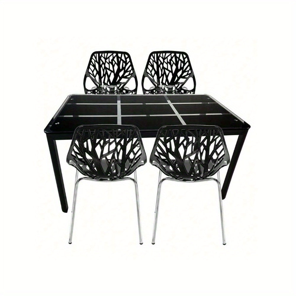 MOTOOS CSet of 4 Modern Dining Chairs W\u002F Plastic Feet Pads Stackable Chair Geometric Style Furniture Dining Side Chairs (4pcs, Black)