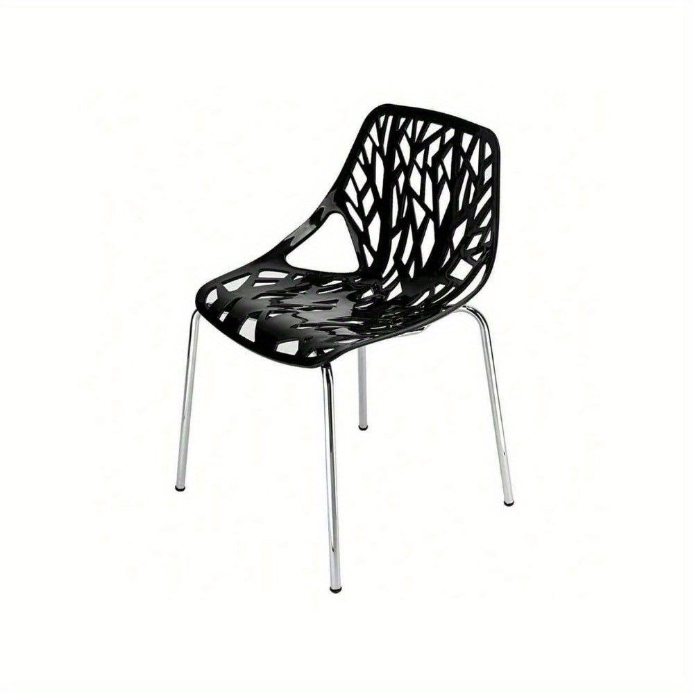 MOTOOS CSet of 4 Modern Dining Chairs W\u002F Plastic Feet Pads Stackable Chair Geometric Style Furniture Dining Side Chairs (4pcs, Black)