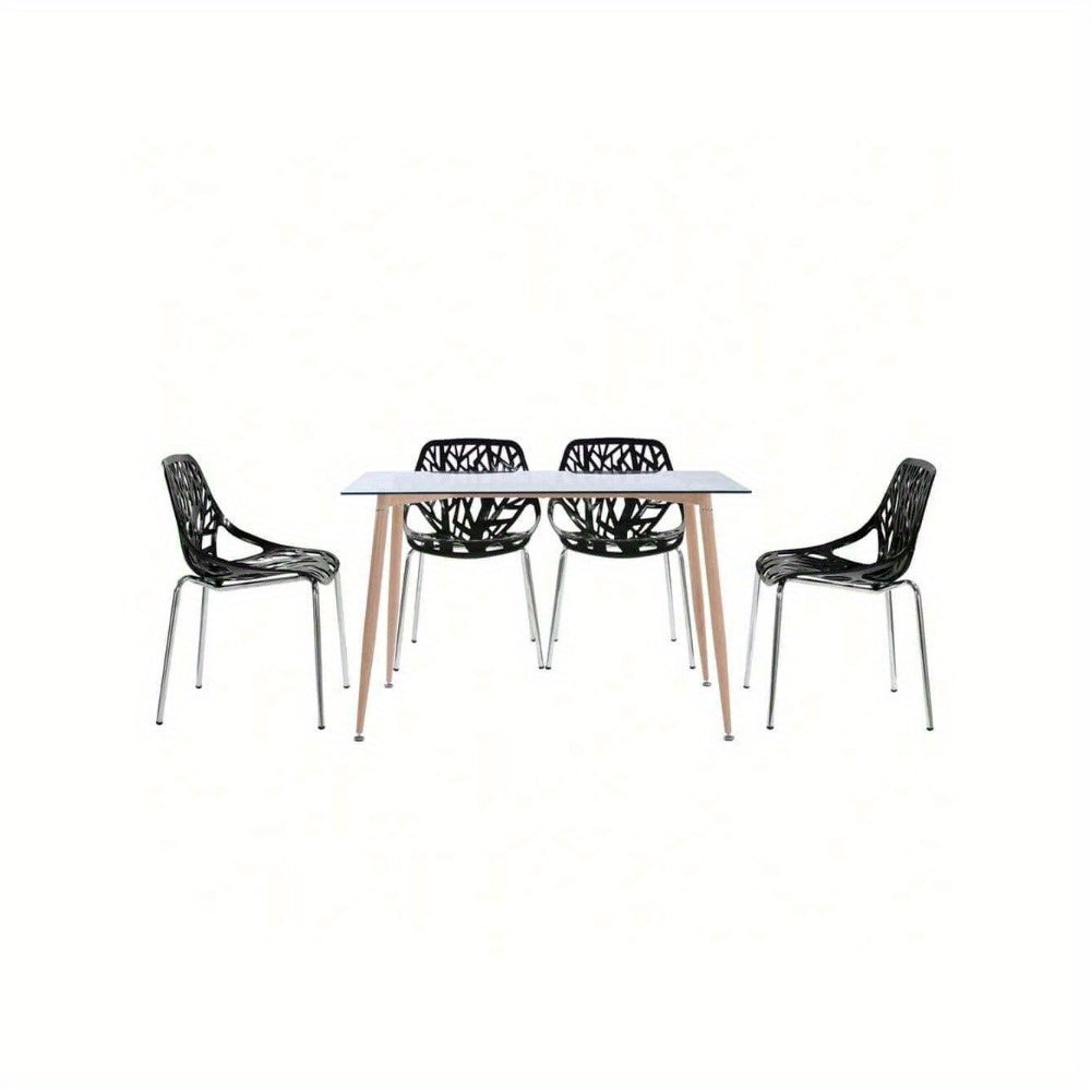 MOTOOS CSet of 4 Modern Dining Chairs W\u002F Plastic Feet Pads Stackable Chair Geometric Style Furniture Dining Side Chairs (4pcs, Black)