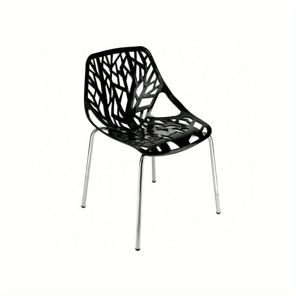 MOTOOS CSet of 4 Modern Dining Chairs W\u002F Plastic Feet Pads Stackable Chair Geometric Style Furniture Dining Side Chairs (4pcs, Black)