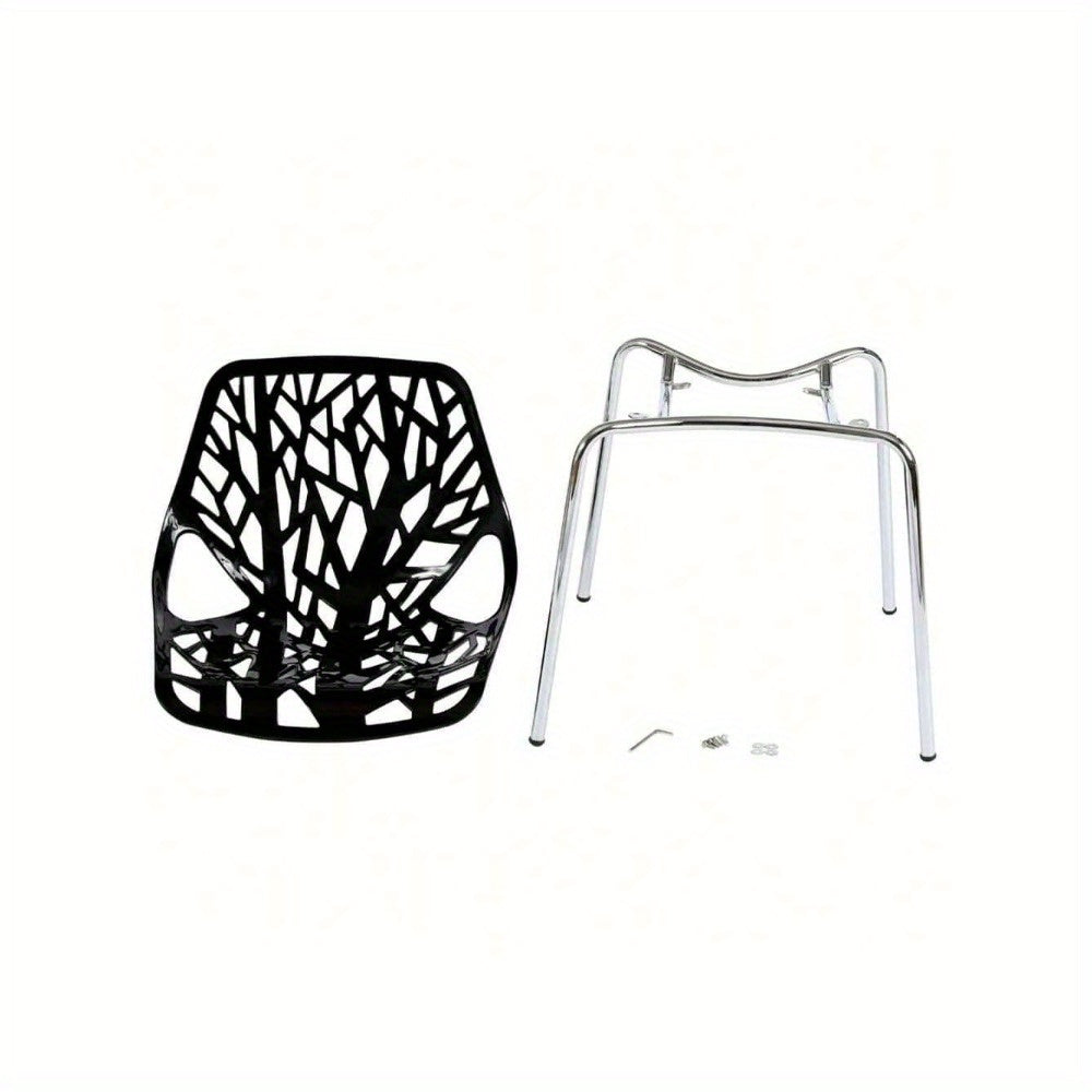 MOTOOS CSet of 4 Modern Dining Chairs W\u002F Plastic Feet Pads Stackable Chair Geometric Style Furniture Dining Side Chairs (4pcs, Black)