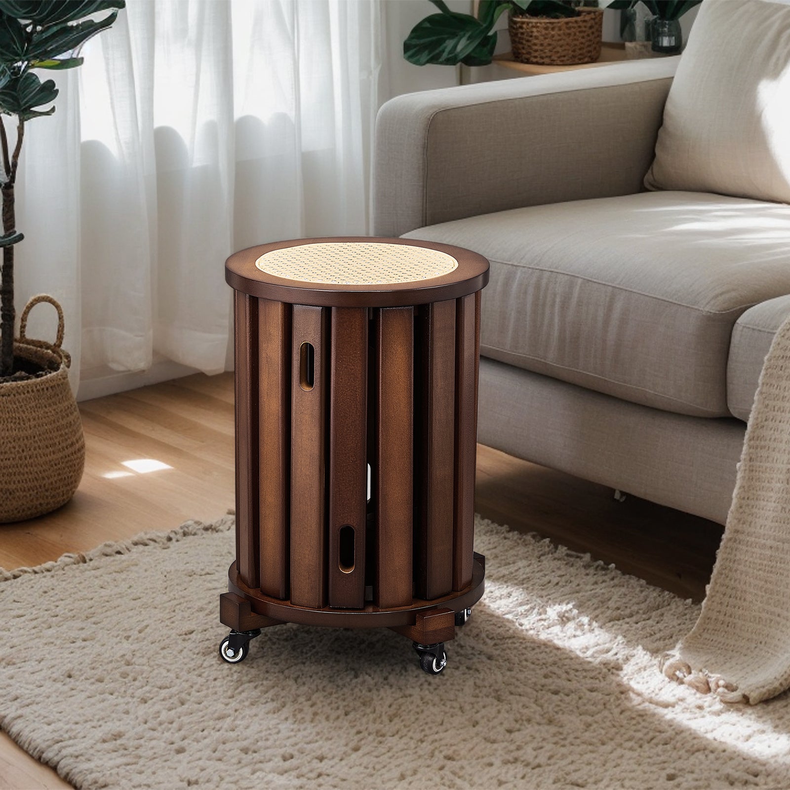 4pcs Modern Stackable Dining Chair Set with Woven Rattan Accents and A Movable Base. Space-saving and Easy to Store, Suitable for Homes, Kitchens, and Apartments (dining Table Not Included).