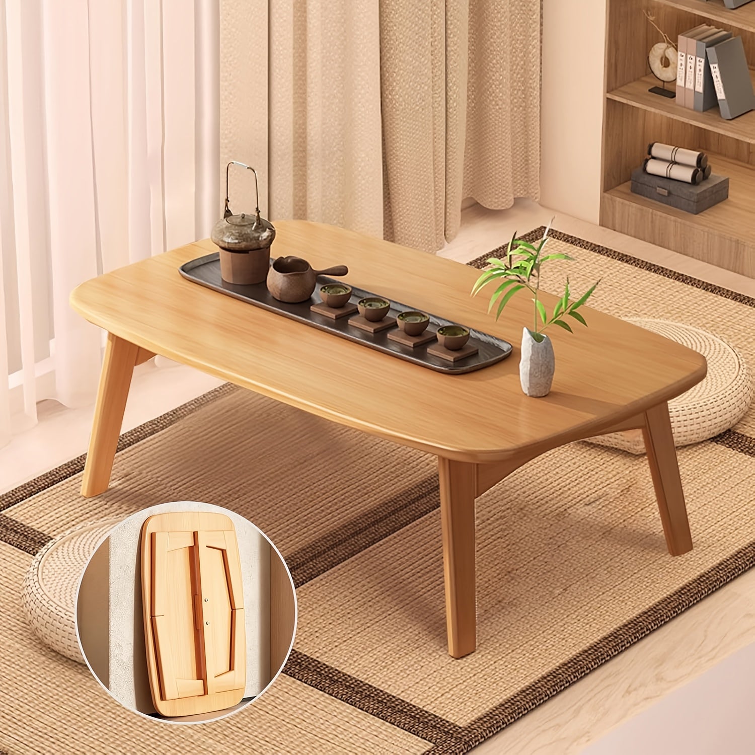 Bamboo Folding Coffee Table, Low-Profile Folding Dining Table, Oriental Folding Table, Suitable for Living Room Small Spaces, Picnic Table, Portable Floor Table, Adult Floor Table, 31.5x15.7x13.8in H