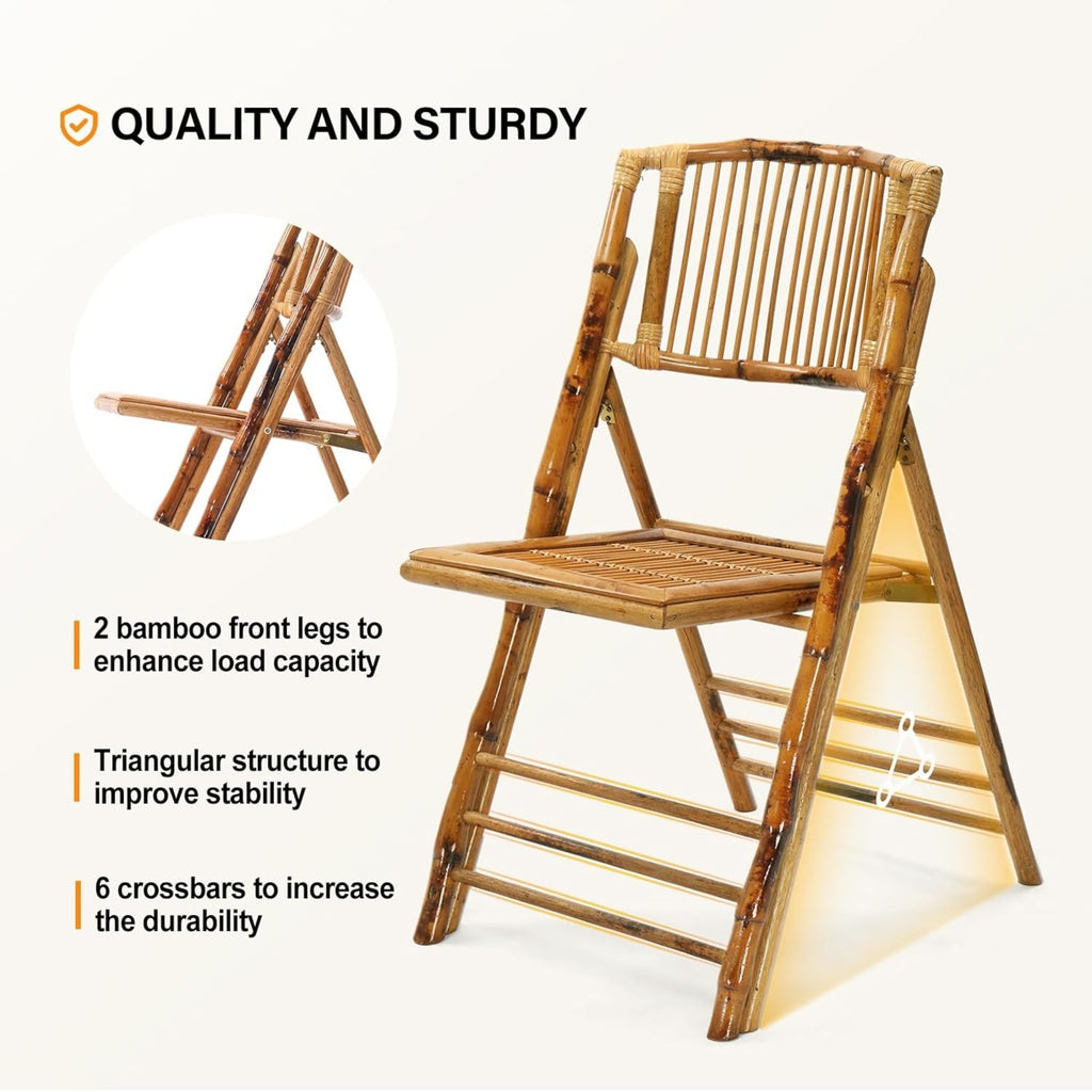 1\u002F2\u002F4 Pack Wooden Bamboo Folding Dining Chairs-Foldable Comfortable Seat Chairs for Indoor Outdoor Garden Lawn Backyard Patio Porch Wedding Party Event Banquet Stacking Chairs