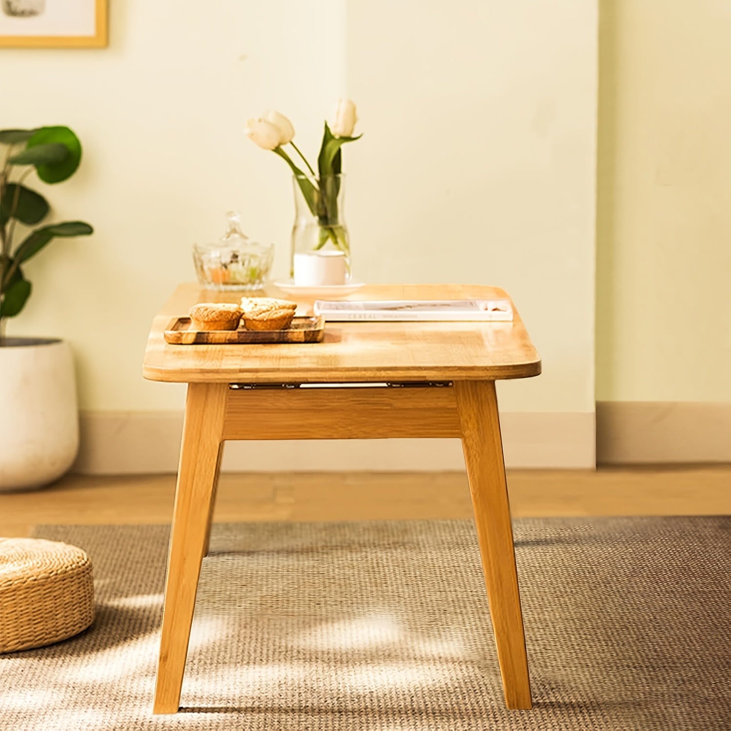 Bamboo Folding Coffee Table, Low-Profile Folding Dining Table, Oriental Folding Table, Suitable for Living Room Small Spaces, Picnic Table, Portable Floor Table, Adult Floor Table, 31.5x15.7x13.8in H