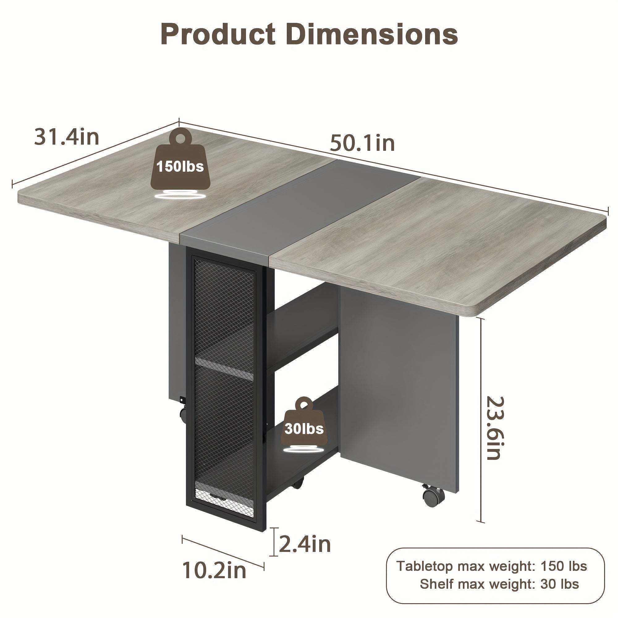 Folding Dining TableSpace Saving Dining Table with Shelves and Wheels for Living Room Kitchen Apartment