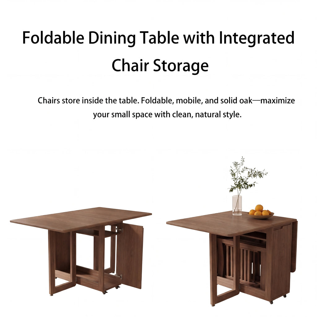 Solid Wood Folding Table, Dining Table, Furniture for Home, Durable and Sturdy, Space Saving, Seats 4 to 6 People, Built-in Chair Storage, Mobile Wheels, Limited-Time Flash, Free Shipping