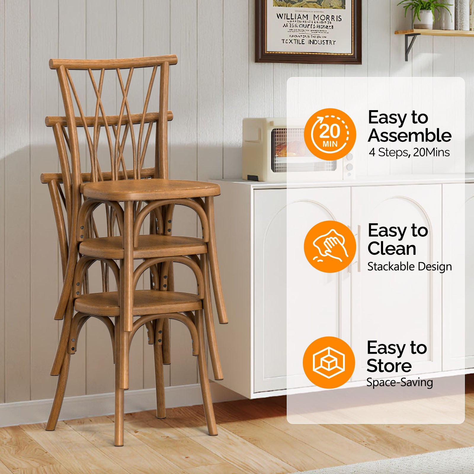 Outdoor Plastic Dining Chairs Set of 2, Stackable Wicker Back Patio Chairs, Waterproof Indoor Outdoor Kitchen Chairs with 400lbs Capacity Brown\u002FBlack\u002FWhite Stacking Chairs
