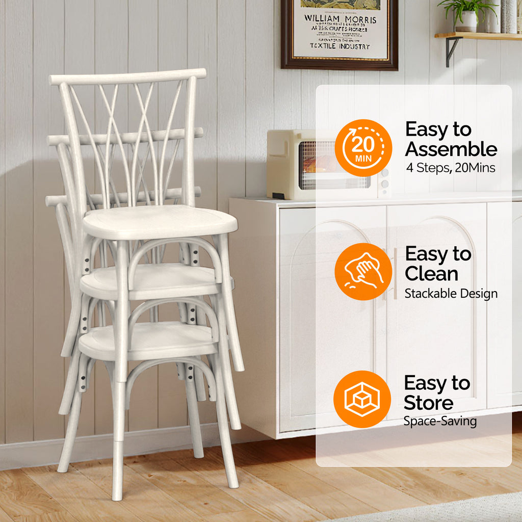 Outdoor Plastic Dining Chairs Set of 2, Stackable Wicker Back Patio Chairs, Waterproof Indoor Outdoor Kitchen Chairs with 400lbs Capacity Brown\u002FBlack\u002FWhite Stacking Chairs