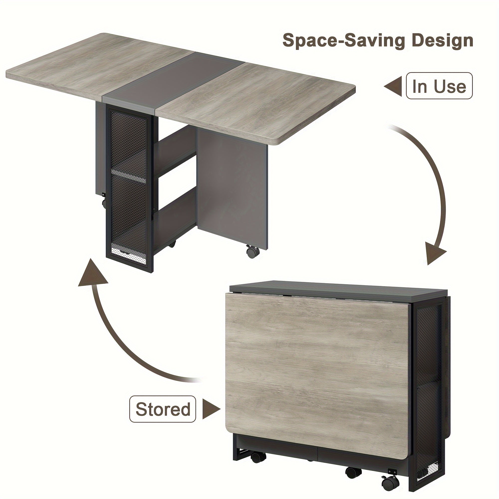 Folding Dining TableSpace Saving Dining Table with Shelves and Wheels for Living Room Kitchen Apartment