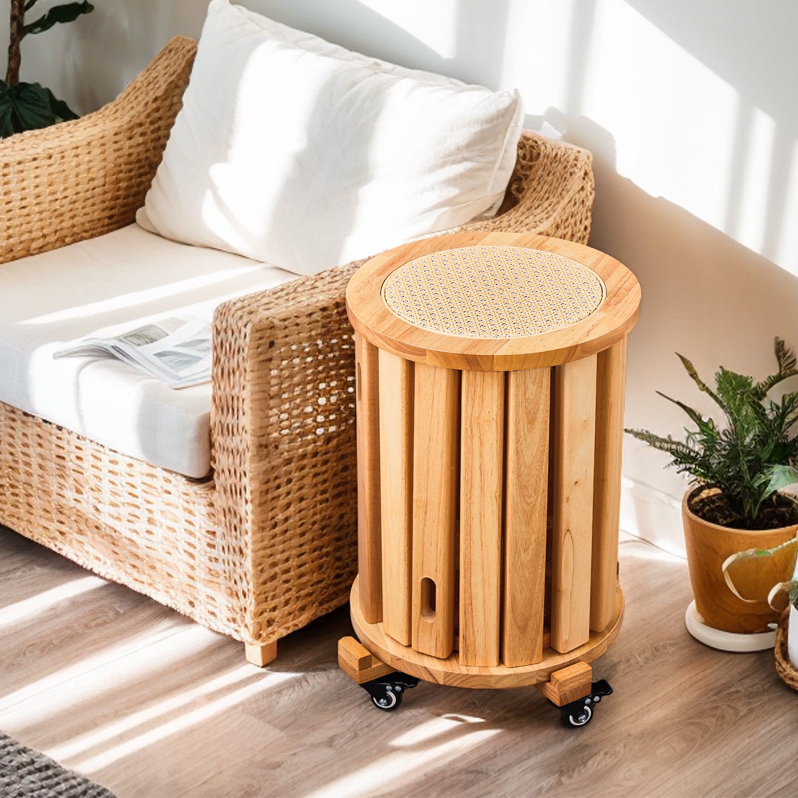 4pcs Modern Stackable Dining Chair Set with Woven Rattan Accents and A Movable Base. Space-saving and Easy to Store, Suitable for Homes, Kitchens, and Apartments (dining Table Not Included).