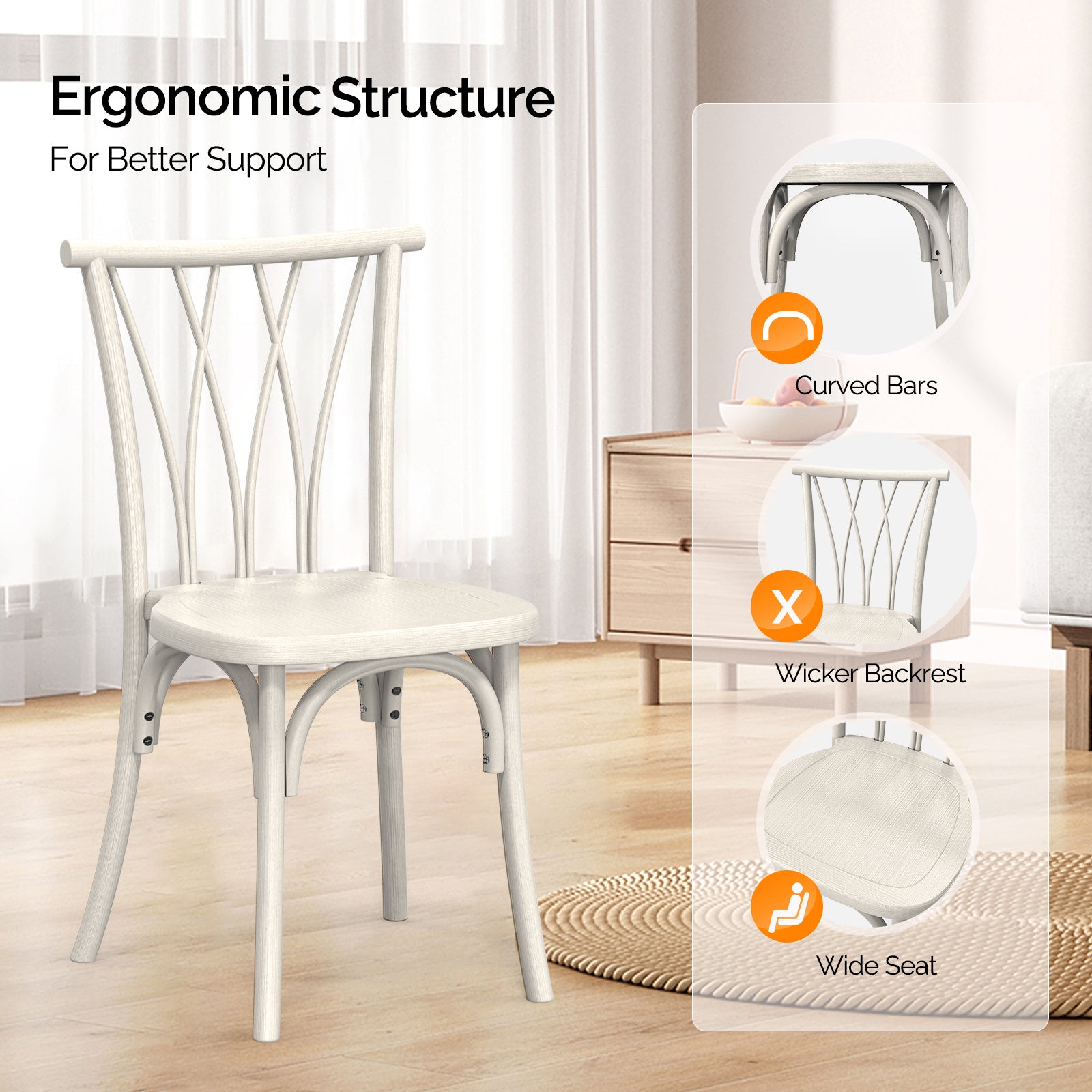 Outdoor Plastic Dining Chairs Set of 2, Stackable Wicker Back Patio Chairs, Waterproof Indoor Outdoor Kitchen Chairs with 400lbs Capacity Brown\u002FBlack\u002FWhite Stacking Chairs