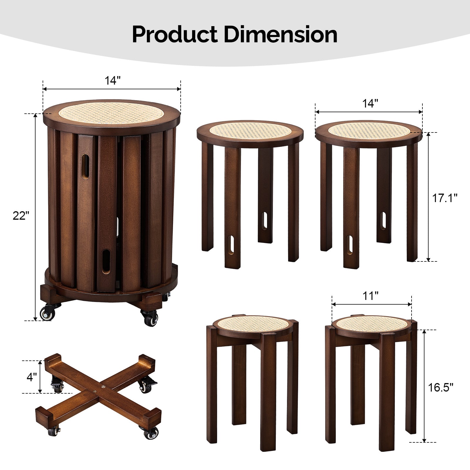 4pcs Modern Stackable Dining Chair Set with Woven Rattan Accents and A Movable Base. Space-saving and Easy to Store, Suitable for Homes, Kitchens, and Apartments (dining Table Not Included).