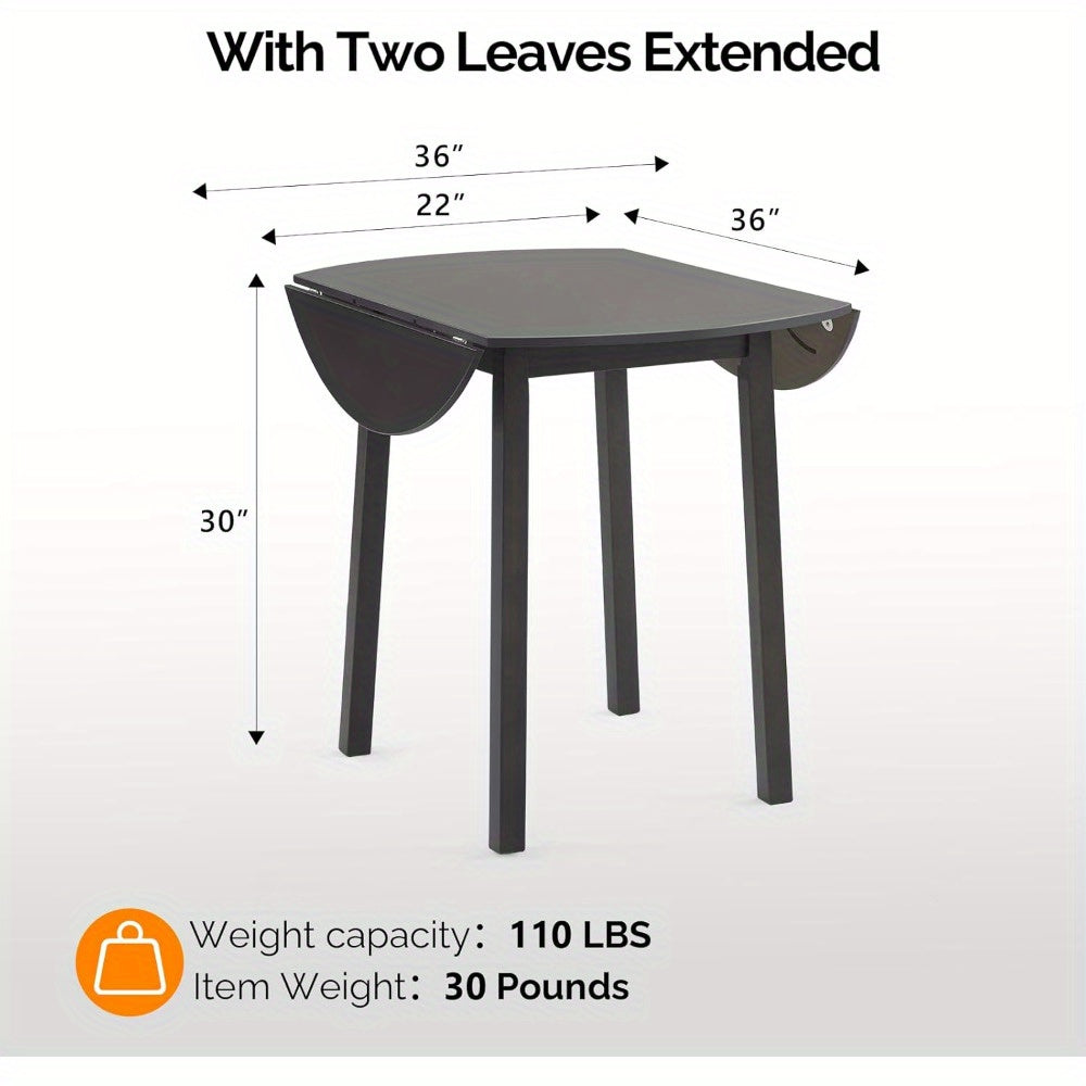 Foldable Round Dining Table 35 Inch Solid Wood - Expandable Drop Leaf Kitchen Table for Small Spaces, Easy Assembly Home Office Desk (Brown)