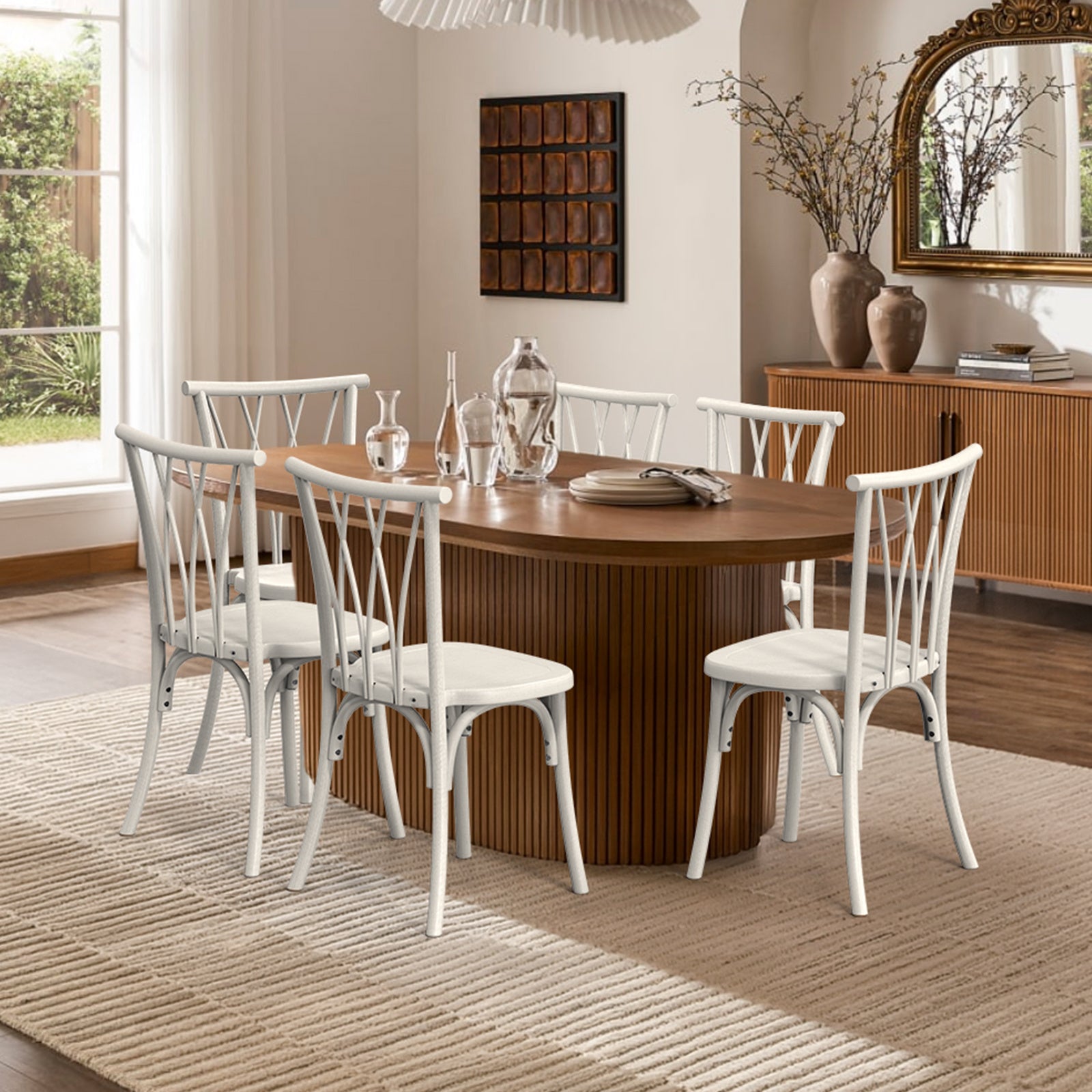 Outdoor Plastic Dining Chairs Set of 2, Stackable Wicker Back Patio Chairs, Waterproof Indoor Outdoor Kitchen Chairs with 400lbs Capacity Brown\u002FBlack\u002FWhite Stacking Chairs