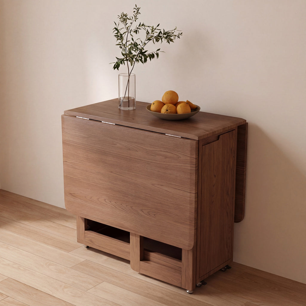 Solid Wood Folding Table, Dining Table, Furniture for Home, Durable and Sturdy, Space Saving, Seats 4 to 6 People, Built-in Chair Storage, Mobile Wheels, Limited-Time Flash, Free Shipping