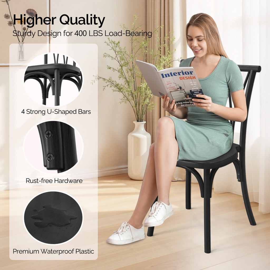 Outdoor Plastic Dining Chairs Set of 2, Stackable Wicker Back Patio Chairs, Waterproof Indoor Outdoor Kitchen Chairs with 400lbs Capacity Brown\u002FBlack\u002FWhite Stacking Chairs