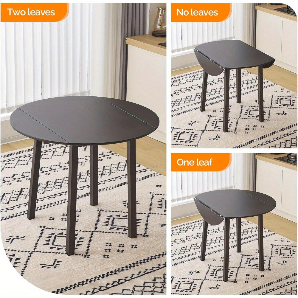 Foldable Round Dining Table 35 Inch Solid Wood - Expandable Drop Leaf Kitchen Table for Small Spaces, Easy Assembly Home Office Desk (Brown)