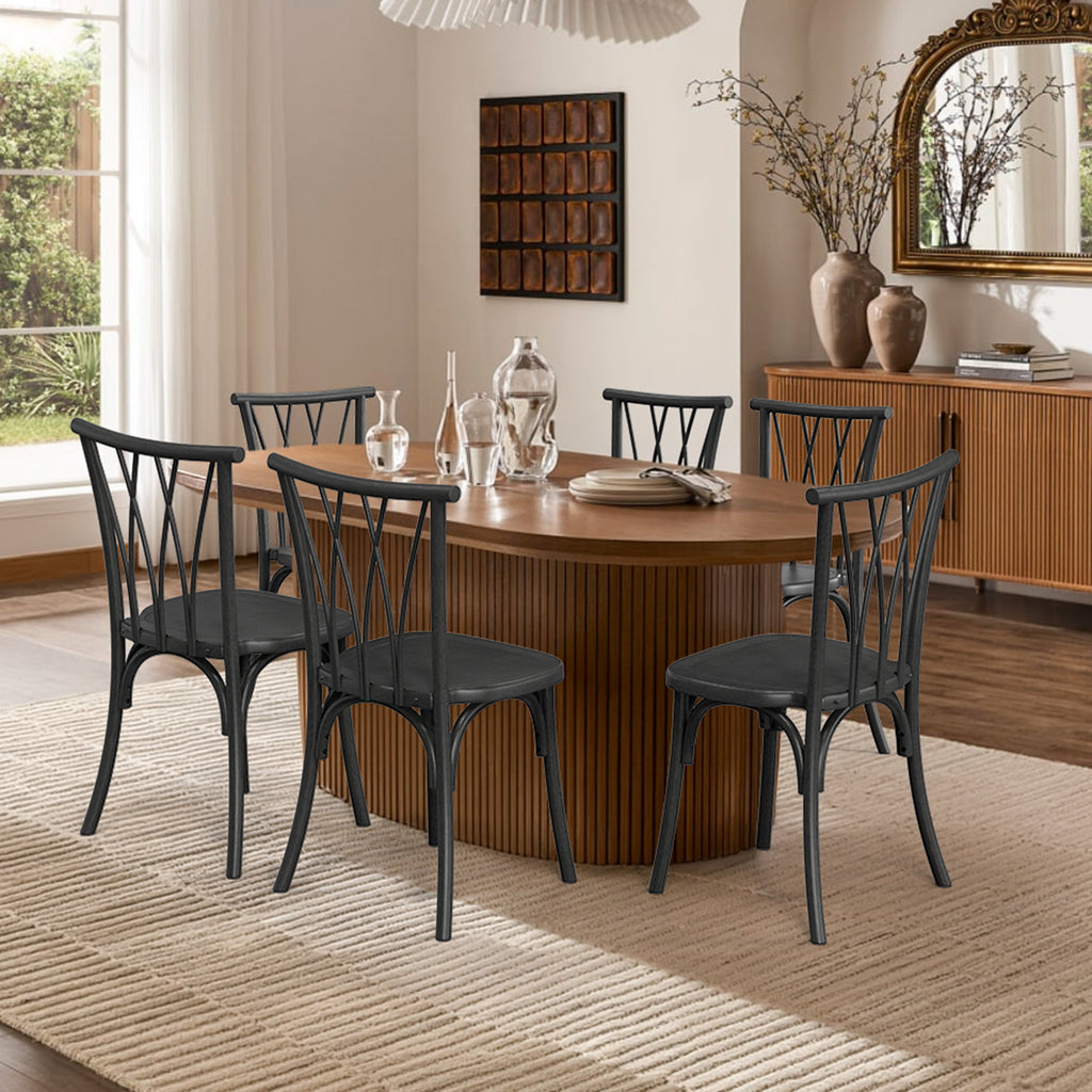Outdoor Plastic Dining Chairs Set of 2, Stackable Wicker Back Patio Chairs, Waterproof Indoor Outdoor Kitchen Chairs with 400lbs Capacity Brown\u002FBlack\u002FWhite Stacking Chairs
