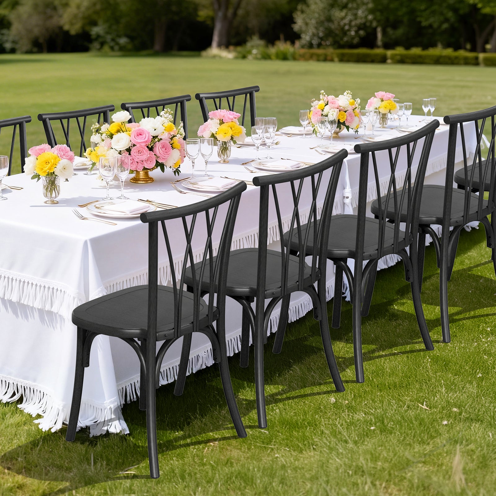 Outdoor Plastic Dining Chairs Set of 2, Stackable Wicker Back Patio Chairs, Waterproof Indoor Outdoor Kitchen Chairs with 400lbs Capacity Brown\u002FBlack\u002FWhite Stacking Chairs