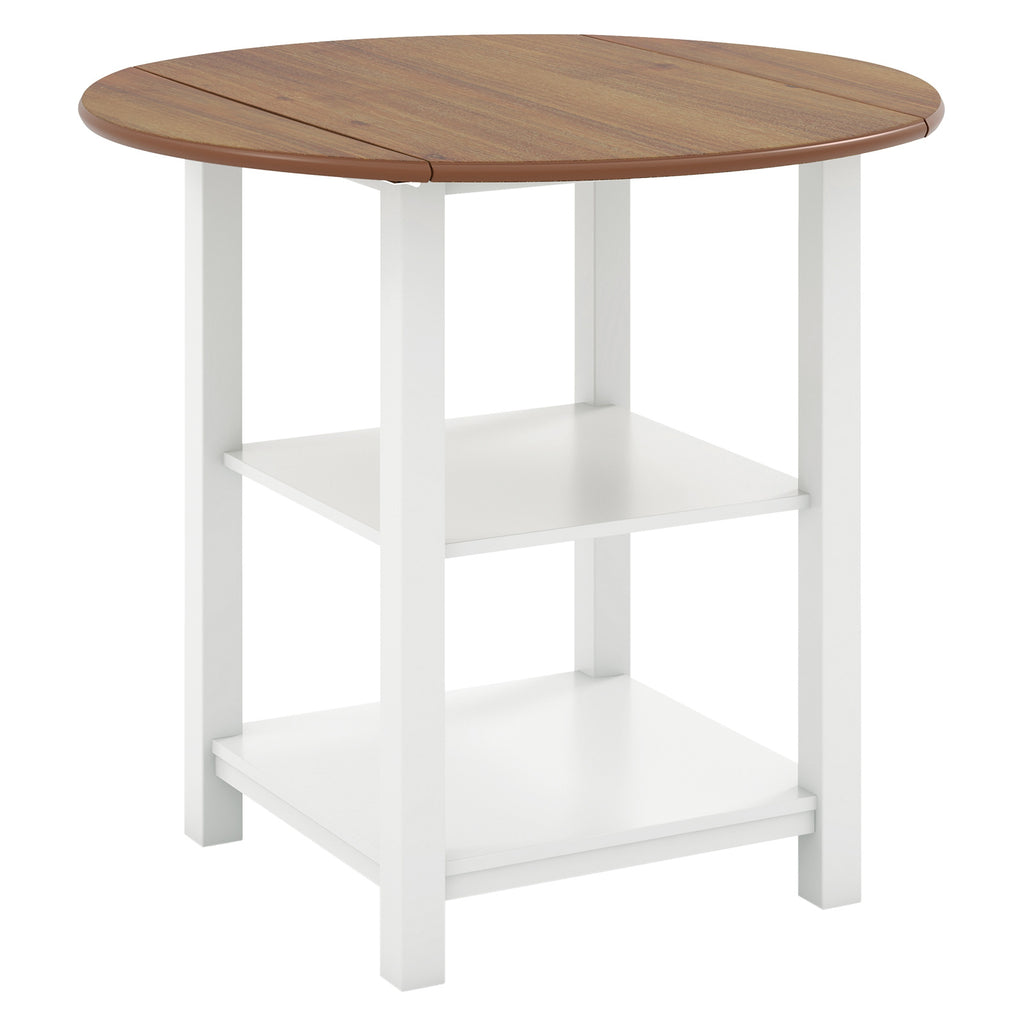 COSTWAY Collapsible Circular Dining Table, Leaf Table Featuring 2 Shelves for Compact Areas, Foldable Work Table with Dual Storage Levels, Multi-Functional Console Table Suitable for Living Room, Dining Area, Kitchen