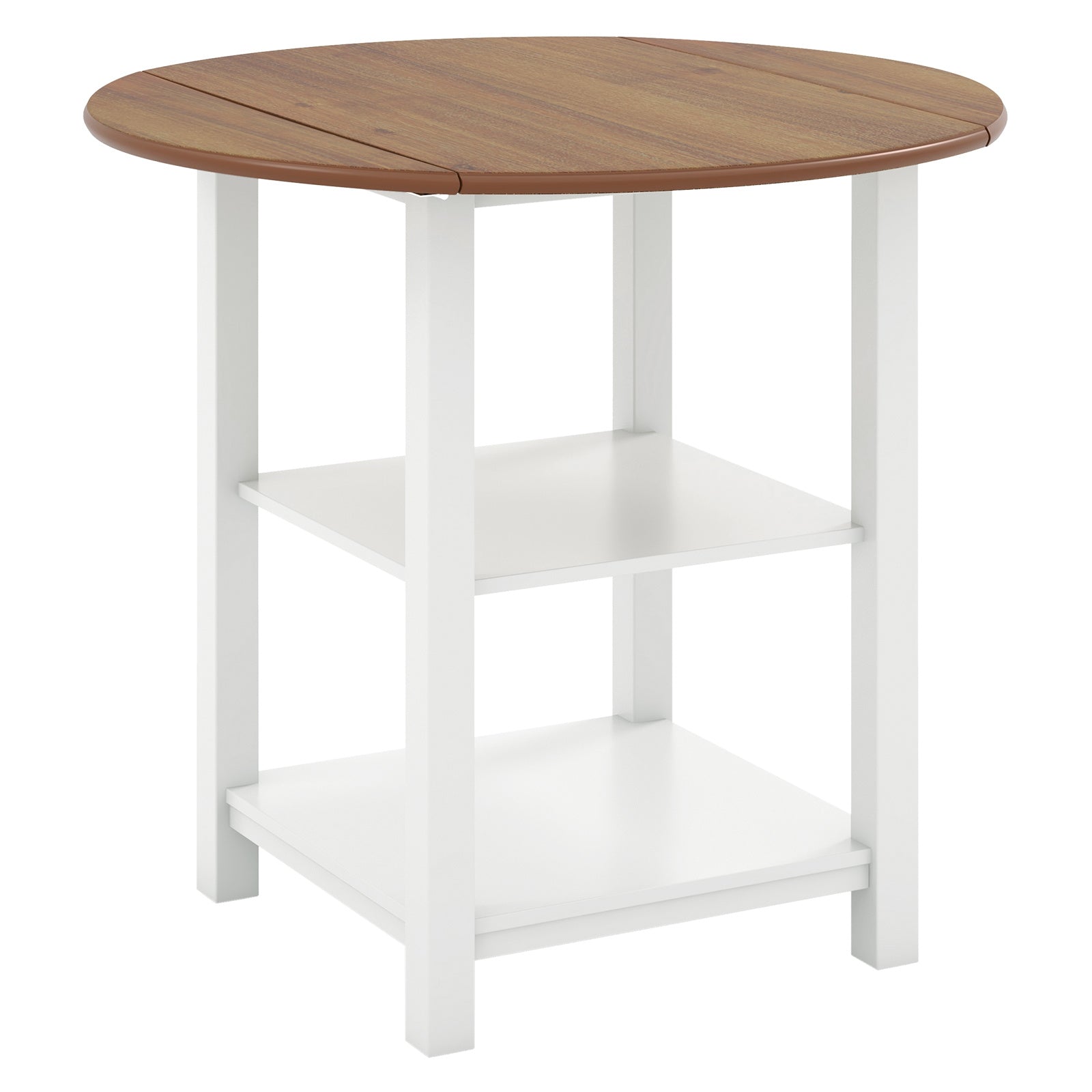 COSTWAY Collapsible Circular Dining Table, Leaf Table Featuring 2 Shelves for Compact Areas, Foldable Work Table with Dual Storage Levels, Multi-Functional Console Table Suitable for Living Room, Dining Area, Kitchen
