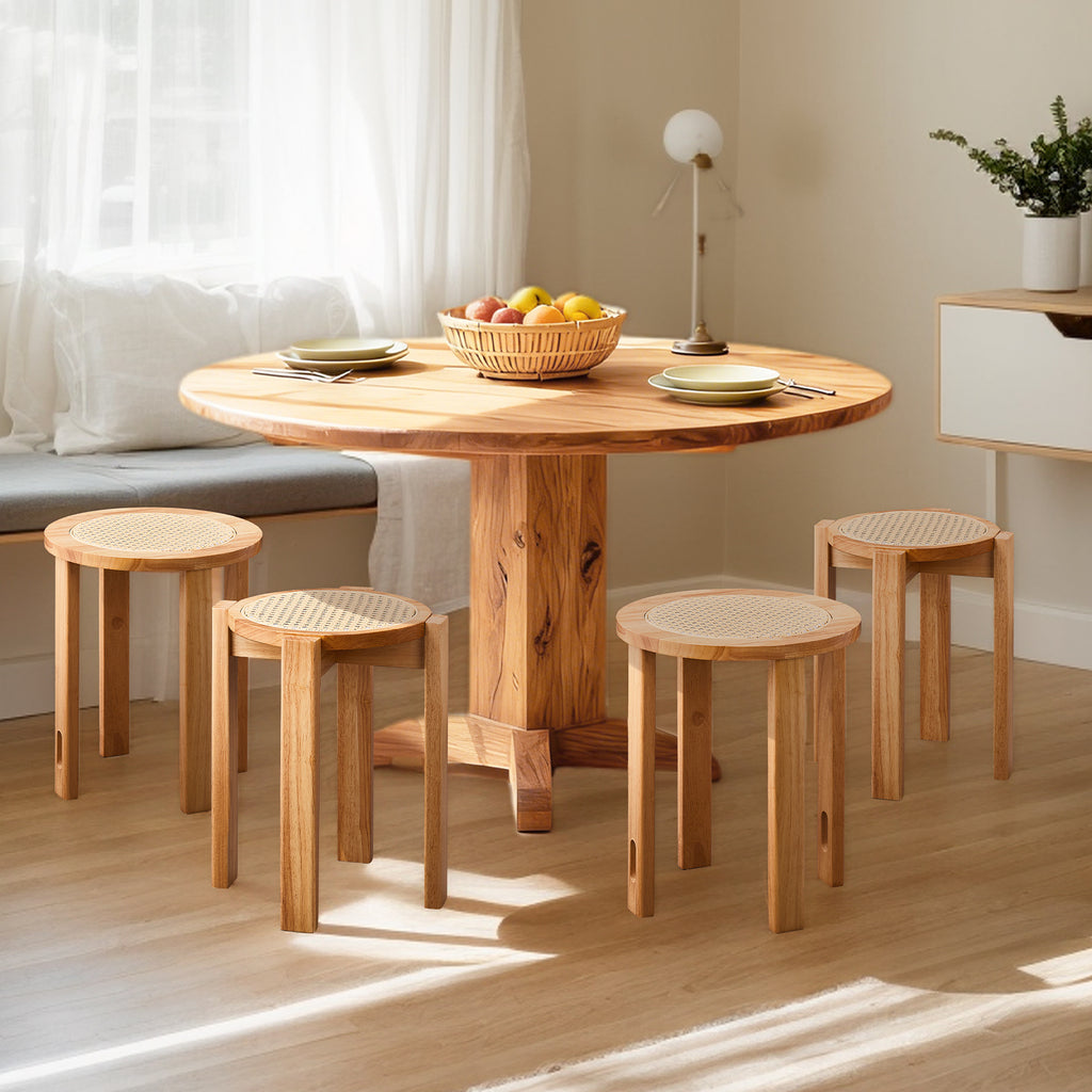 4pcs Modern Stackable Dining Chair Set with Woven Rattan Accents and A Movable Base. Space-saving and Easy to Store, Suitable for Homes, Kitchens, and Apartments (dining Table Not Included).