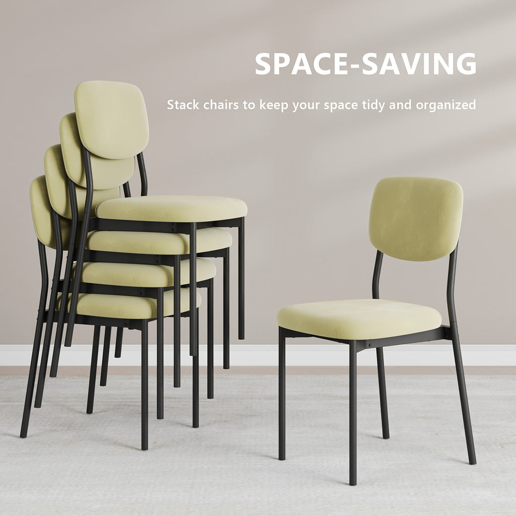 Modern Dining Chair Set for 2-4-6 People Seating, Stackable Upholstered Dining Room Chairs, Kitchen Chairs with Soft Velvet Or Linen Backrest & Sturdy Metal Legs for Living Room, Restaurant, Chair Set Without Table