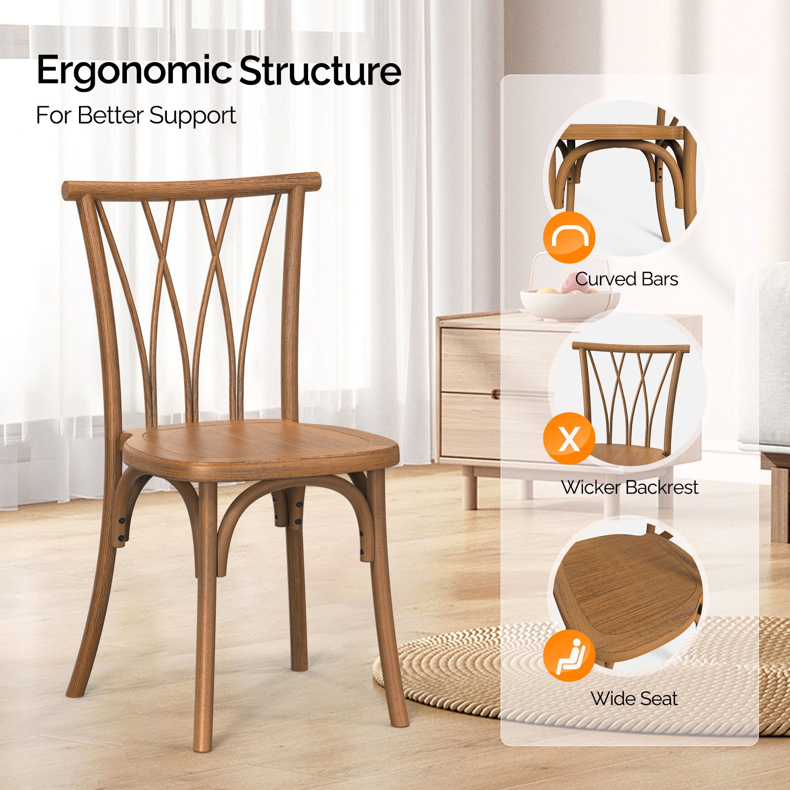 Outdoor Plastic Dining Chairs Set of 2, Stackable Wicker Back Patio Chairs, Waterproof Indoor Outdoor Kitchen Chairs with 400lbs Capacity Brown\u002FBlack\u002FWhite Stacking Chairs
