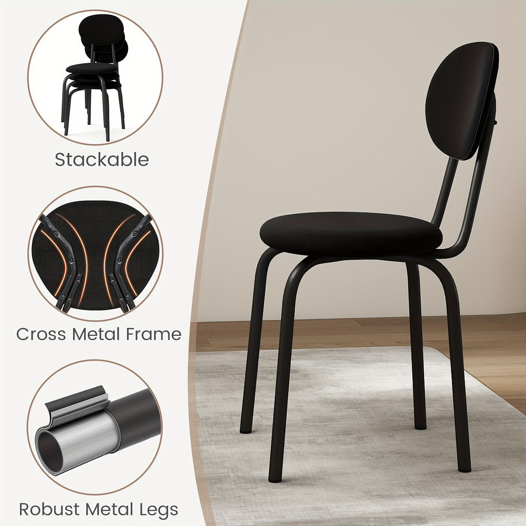 Collection of Four Dining Chairs That Are Stackable, Featuring Foam Cushioning on The Seat And Back, Designed for Modern Spaces, with a Robust Weight Limit of 400 Pounds, Available in Black, Gray, Or Beige