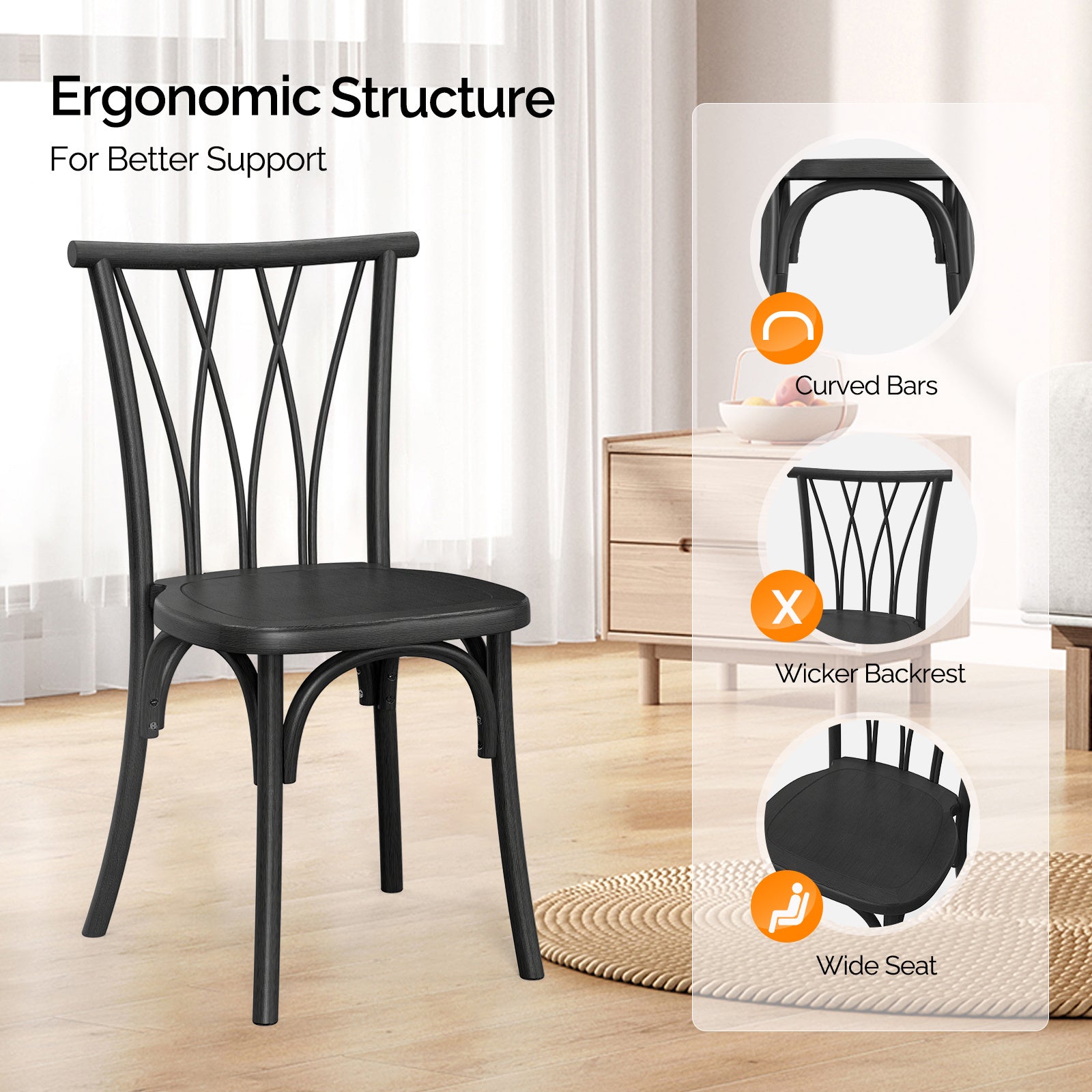 Outdoor Plastic Dining Chairs Set of 2, Stackable Wicker Back Patio Chairs, Waterproof Indoor Outdoor Kitchen Chairs with 400lbs Capacity Brown\u002FBlack\u002FWhite Stacking Chairs