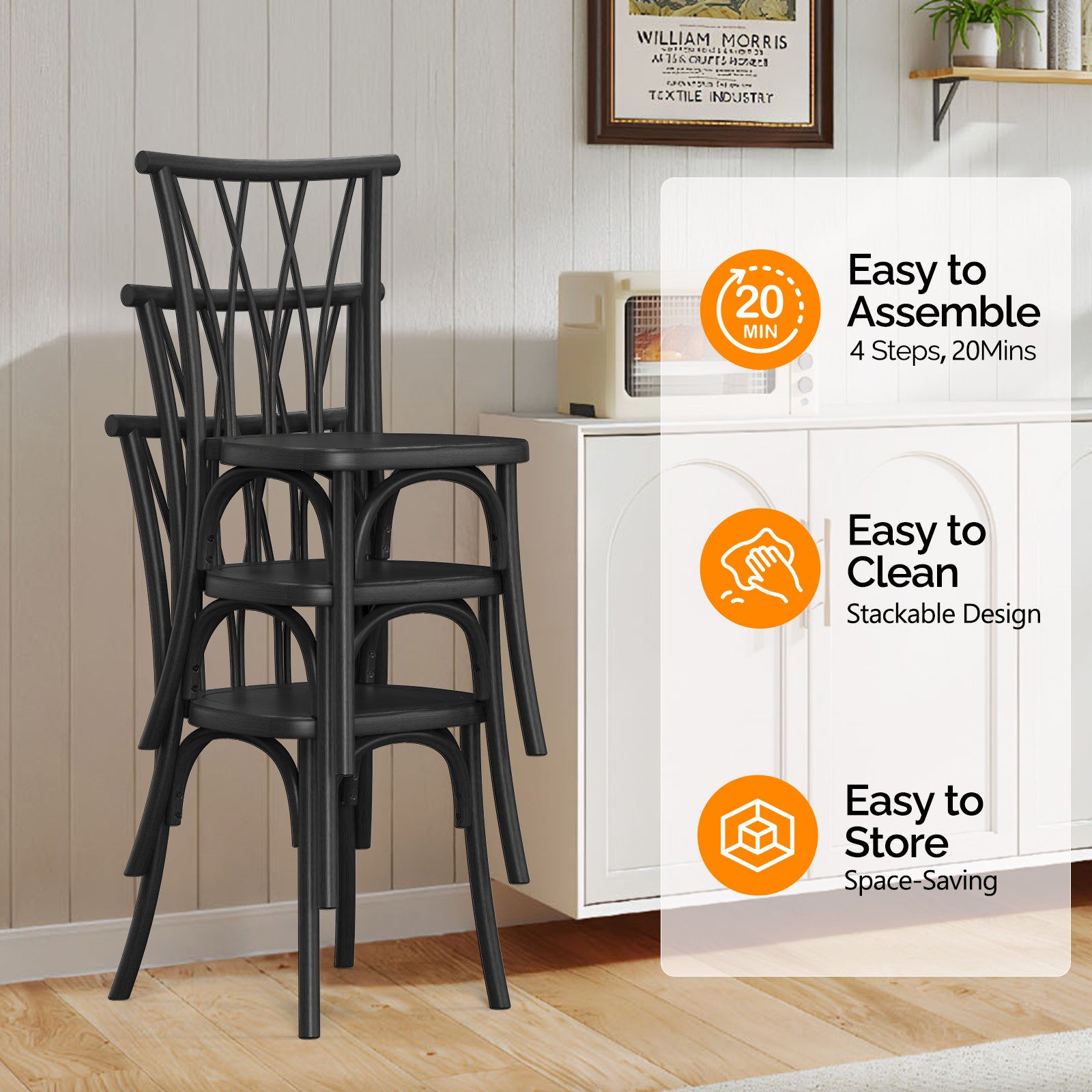 Outdoor Plastic Dining Chairs Set of 2, Stackable Wicker Back Patio Chairs, Waterproof Indoor Outdoor Kitchen Chairs with 400lbs Capacity Brown\u002FBlack\u002FWhite Stacking Chairs