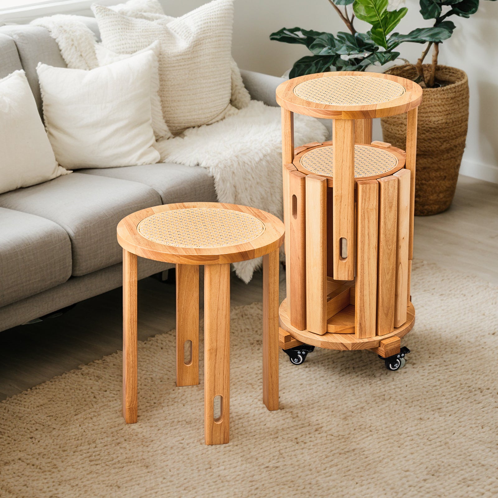 4pcs Modern Stackable Dining Chair Set with Woven Rattan Accents and A Movable Base. Space-saving and Easy to Store, Suitable for Homes, Kitchens, and Apartments (dining Table Not Included).